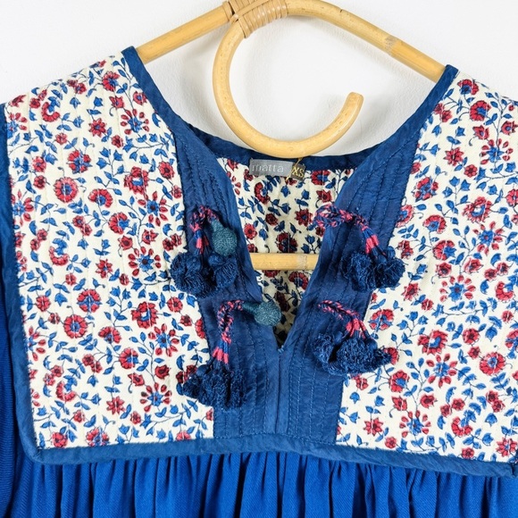 MATTA 100% cotton beautiful blue quilted midi dress NWT - Picture 3 of 15